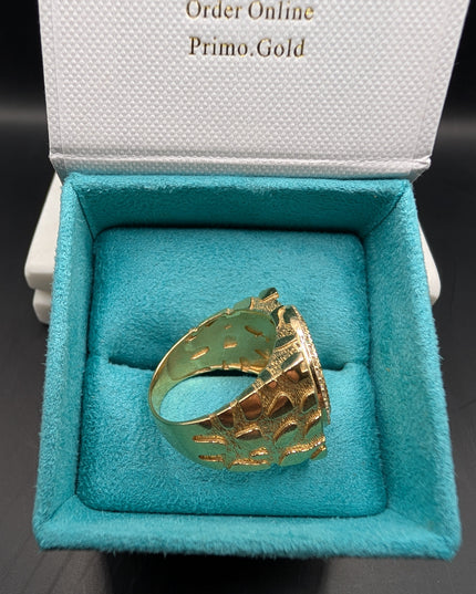 14K Gold Centenario Peso Nugget Ring With CZ Diamonds