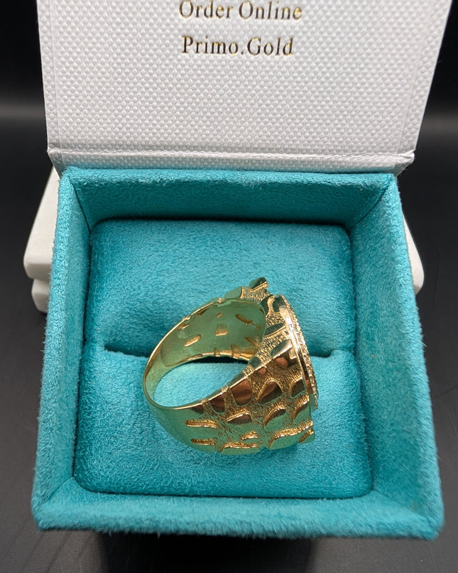 14K Gold Centenario Peso Nugget Ring With CZ Diamonds