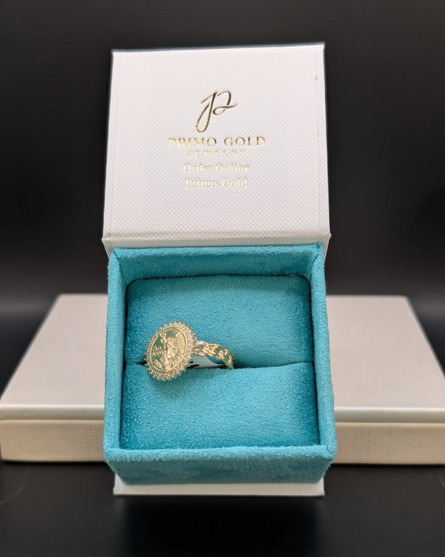 14K Gold Centenario Peso Ring With CZ Diamonds and Braided Band