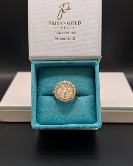 14K Gold Centenario Peso Ring With CZ Diamonds