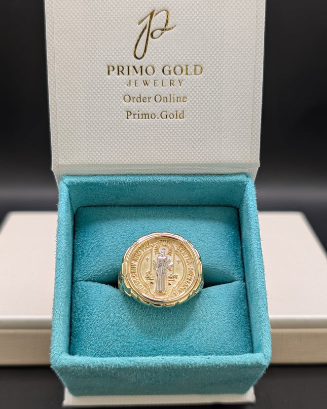 14K Gold Saint Jude Ring With Nugget Band