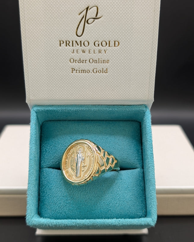 14K Gold Saint Jude Ring With Nugget Band