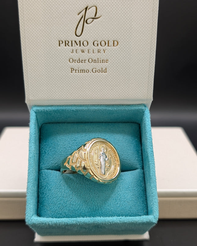 14K Gold Saint Jude Ring With Nugget Band