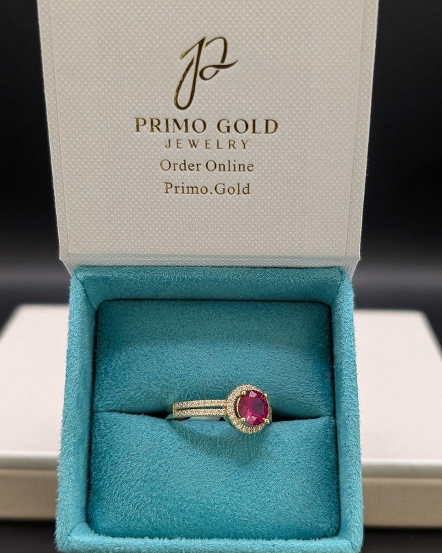14K Gold Ruby Red CZ Stone Ring