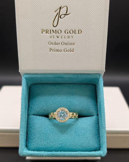 14K Gold Clear Blue Ring w/ Braided Band