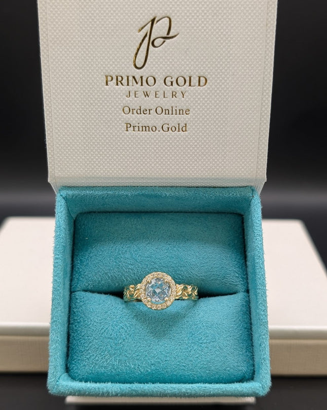 14K Gold Clear Blue Ring w/ Braided Band