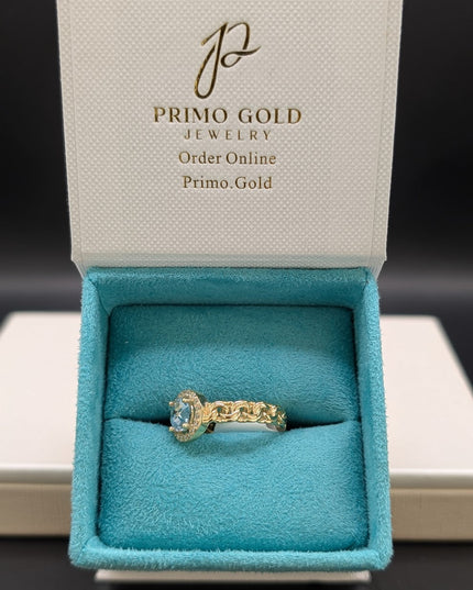 14K Gold Clear Blue Ring w/ Braided Band