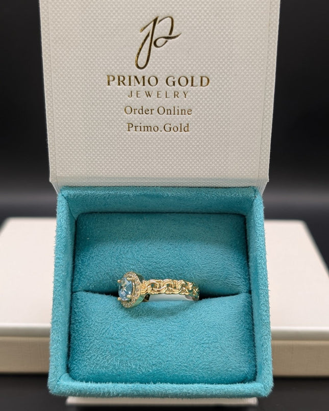 14K Gold Clear Blue Ring w/ Braided Band