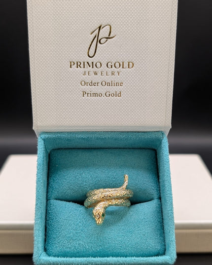 14K Gold Snake w/ Emerald CZ Ring