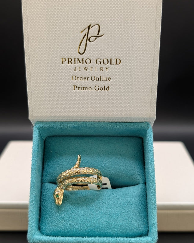 14K Gold Snake w/ Emerald CZ Ring