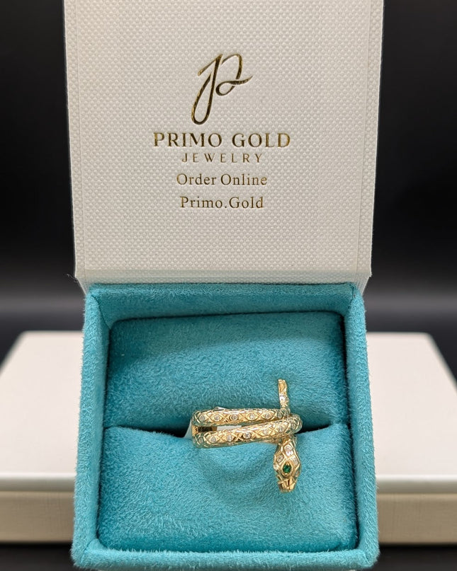 14K Gold Snake w/ Emerald CZ Ring