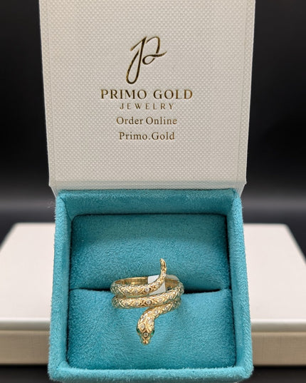14K Gold Snake w/ Emerald CZ Ring