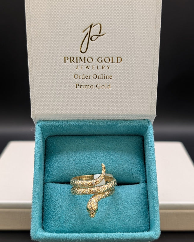 14K Gold Snake w/ Emerald CZ Ring