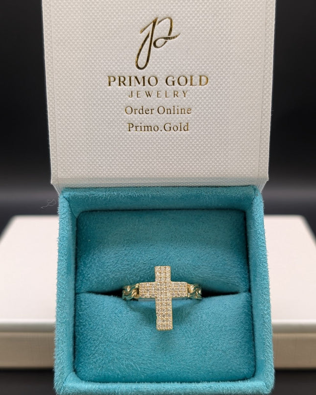 14K Gold CZ Religious Cross Unisex Ring