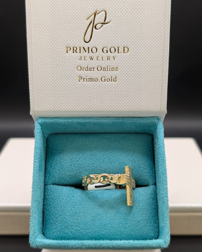 14K Gold CZ Religious Cross Unisex Ring