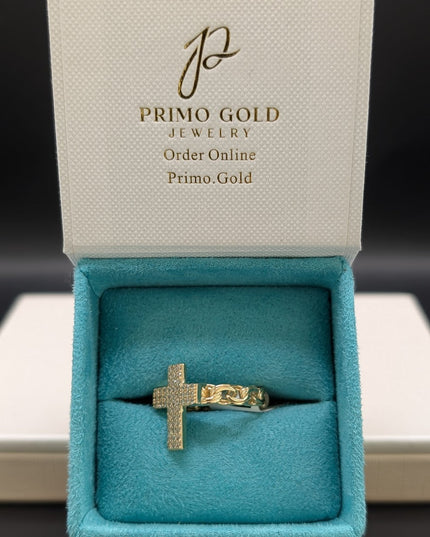 14K Gold CZ Religious Cross Unisex Ring