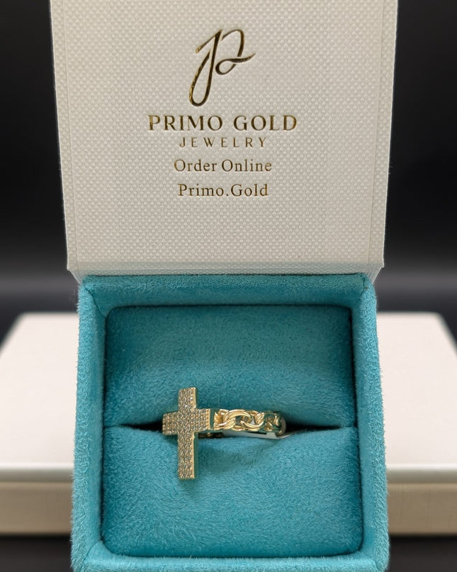 14K Gold CZ Religious Cross Unisex Ring