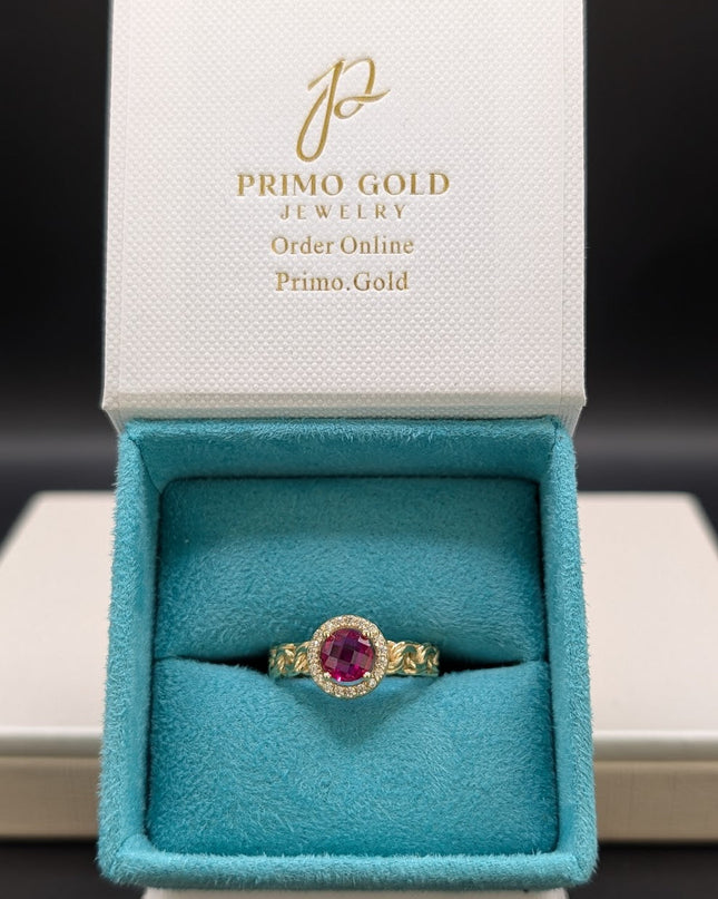 14K Gold CZ Ruby Red Women's Ring