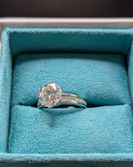 Round Cut with Half Eternity Band Diamond Engagement Ring