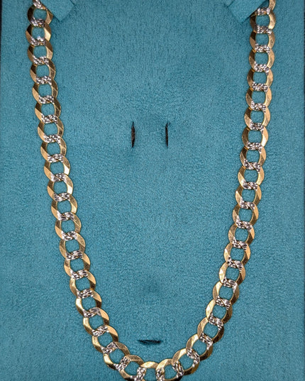 14K Gold Solid Diamond Cut Curbed Chain 8mm
