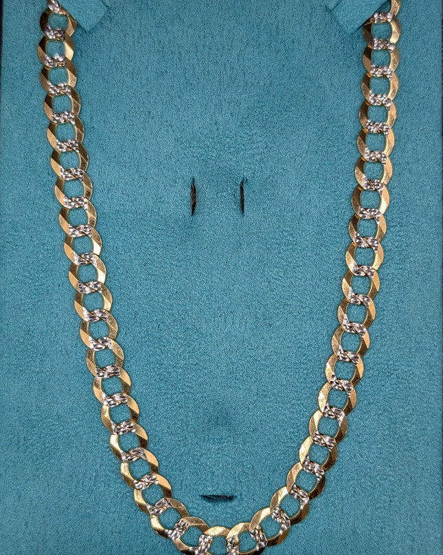 14K Gold Solid Diamond Cut Curbed Chain 8mm