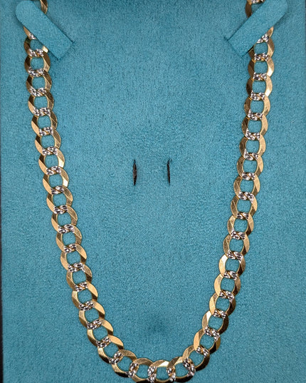 14K Gold Solid Diamond Cut Curbed Chain 8mm