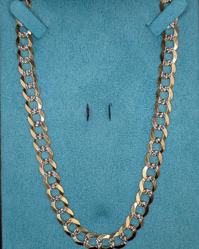 14K Gold Solid Diamond Cut Curbed Chain 8mm