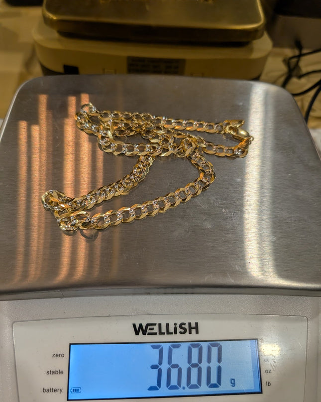 14K Gold Solid Diamond Cut Curbed Chain 8mm