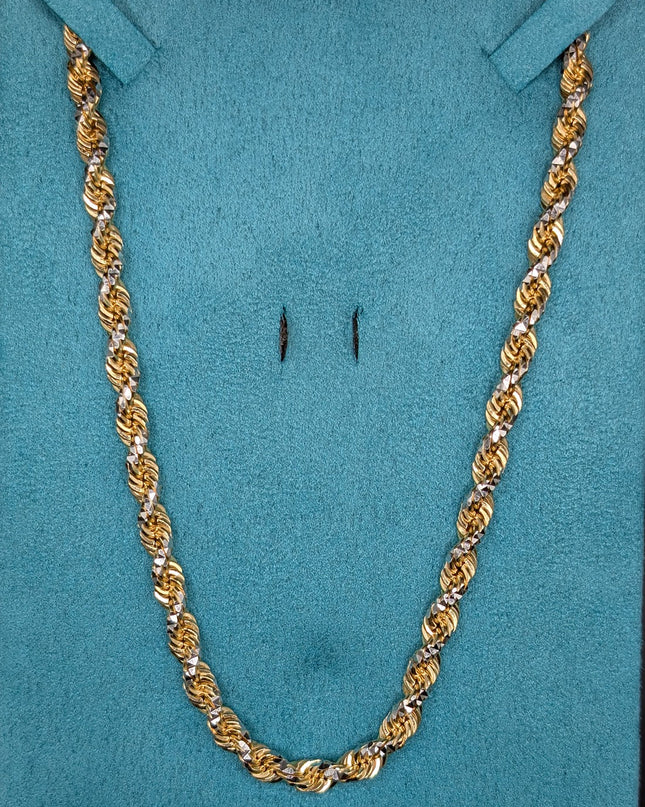 14K Gold Solid Diamond Cut Rope Chain 5.5mm