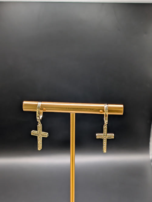 14K Gold Cross Hoop with CZ Stones