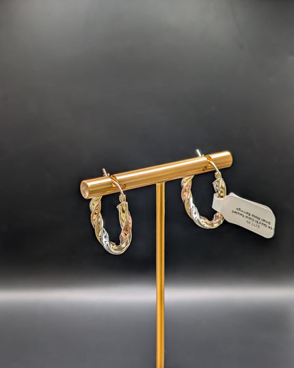 14K Gold Tri Color Twisted Small Hoop Earrings