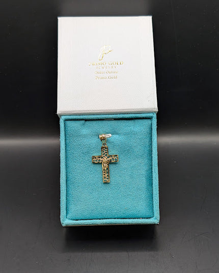 14K Gold Crucifix Religious Pendent with Filigree Details