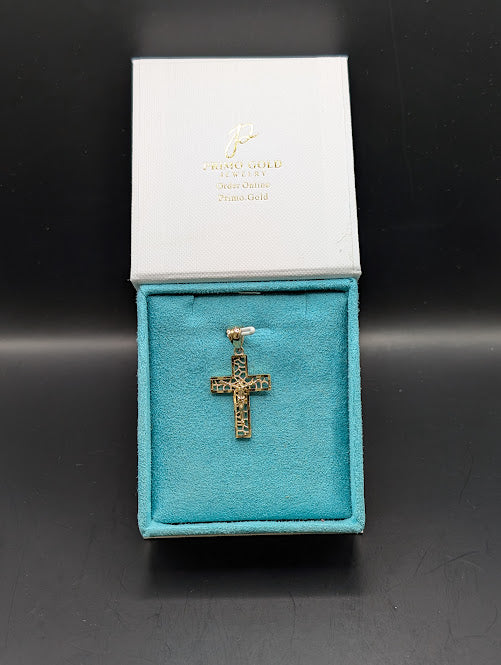 14K Gold Crucifix Religious Pendent with Filigree Details