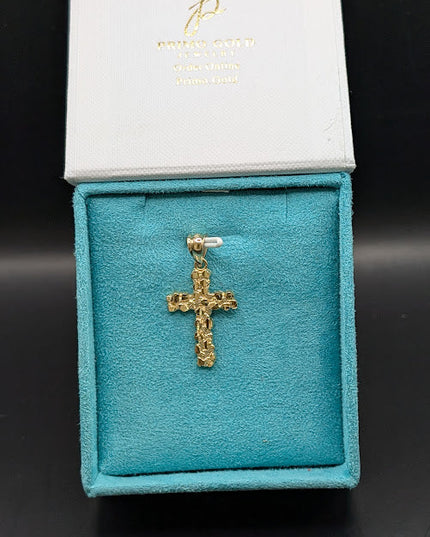 14K Gold Nugget Religious Cross Pendent