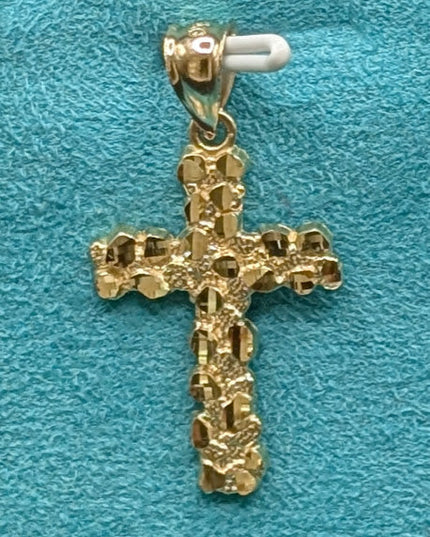 14K Gold Nugget Religious Cross Pendent