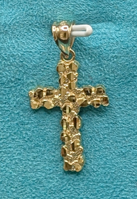 14K Gold Nugget Religious Cross Pendent