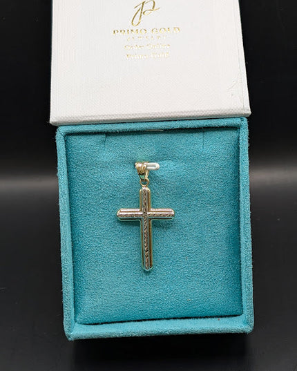 14K Gold Religious Cross Pendent with Diamond Cut Details