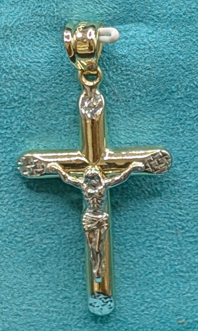14K Gold Religious 2 Tone Crucifix Pendent