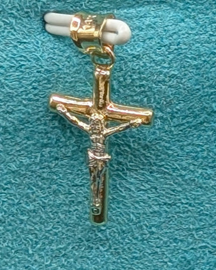 14K Gold Religious 2 Tone Small Crucifix Pendent