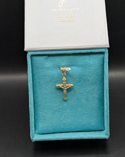 14K Gold Religious 2-Tone Small Crucifix Pendent with INRI Details