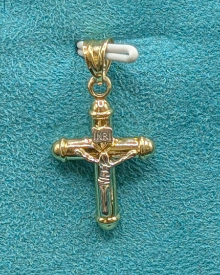 14K Gold Religious 2-Tone Small Crucifix Pendent with INRI Details