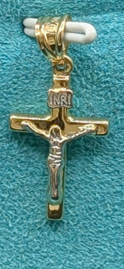 14K Gold Religious 2-Tone Small Crucifix Pendent with INRI Details