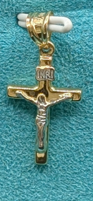 14K Gold Religious 2-Tone Small Crucifix Pendent with INRI Details