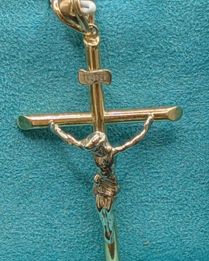 14K Gold Religious Classic Crucifix Pendent with INRI Details