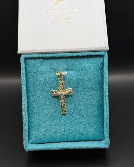 14K Gold Religious 2-Tone Crucifix Pendent with Concave Details