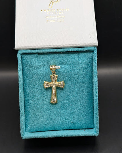 14K Gold Religious Cross Pendent with CZ Stones