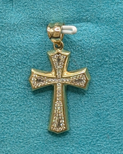 14K Gold Religious Cross Pendent with CZ Stones