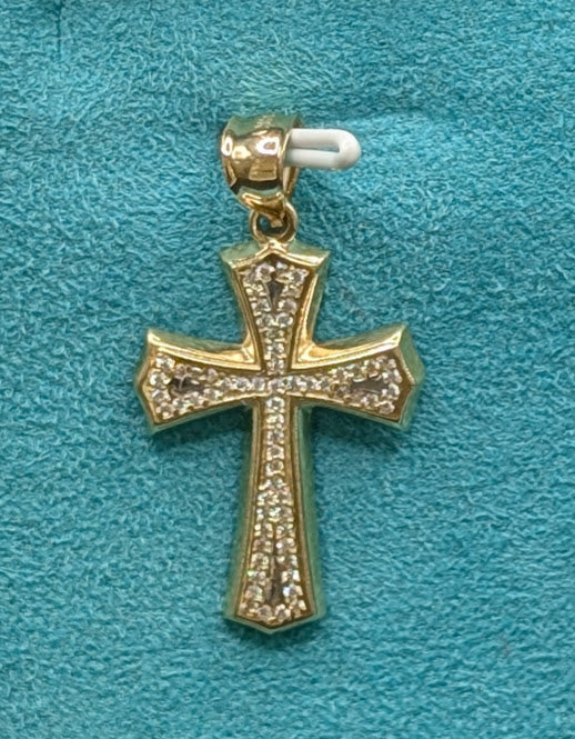 14K Gold Religious Cross Pendent with CZ Stones