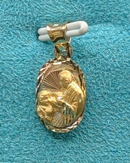 14K Gold Religious Blessings Oval Shape Pendent