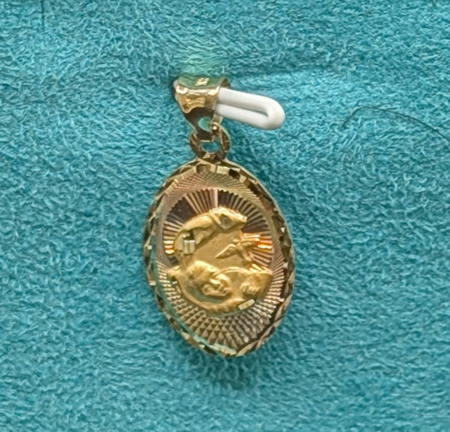 14K Gold Religious Baptism Oval Shape Pendent